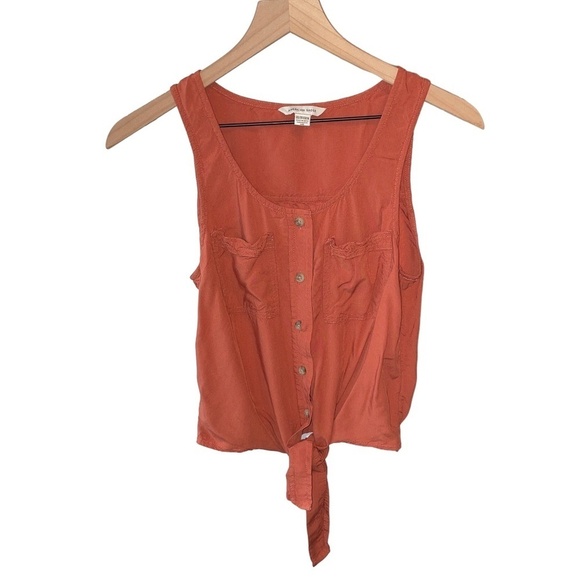 NWOT American Eagle Burnt Orange Tank Top Front Tie Buttons Soft Lightweight XS - Picture 6 of 6